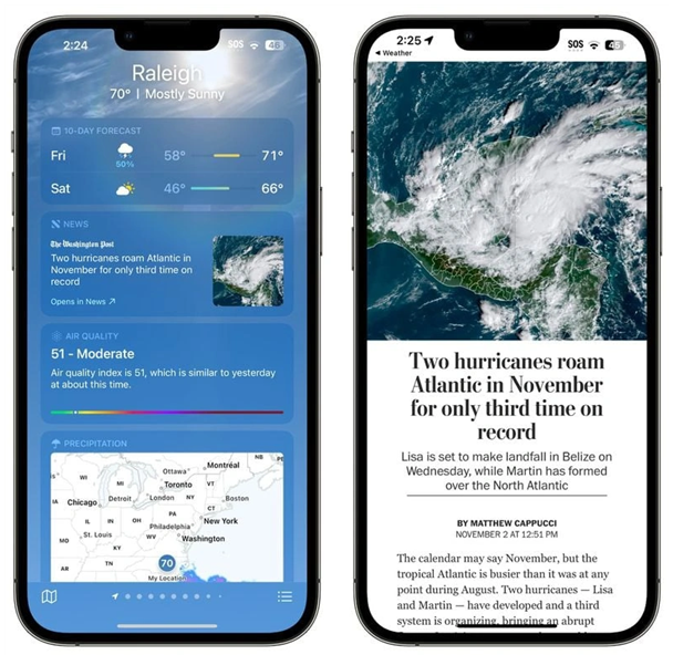 汉阳苹果14维修分享iPhone 14手机如何看天气时顺带看新闻 